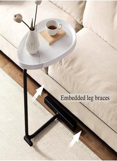 OHAHO Side Table for Sofa C-Shaped End Table Couch Table with Metal Frame Small TV Tray Table for Living Room Bedroom White  - Image 3
