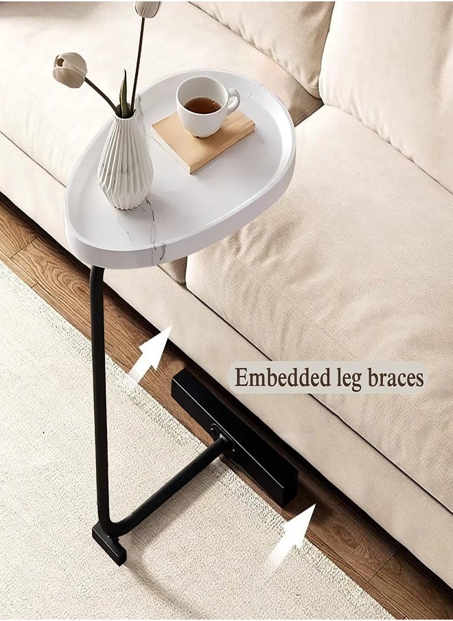 OHAHO - Side Table for Sofa C-Shaped End Table Couch Table with Metal Frame Small TV Tray Table for Living Room Bedroom White - Image 1