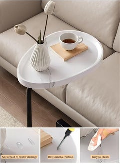 OHAHO Side Table for Sofa C-Shaped End Table Couch Table with Metal Frame Small TV Tray Table for Living Room Bedroom White  - Image 4