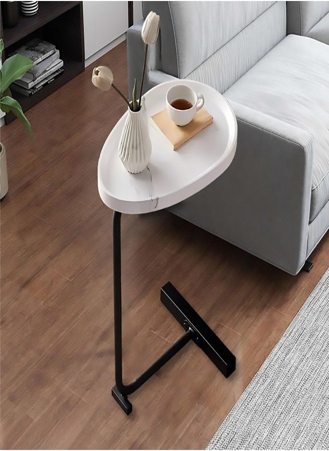 OHAHO - Side Table for Sofa C-Shaped End Table Couch Table with Metal Frame Small TV Tray Table for Living Room Bedroom White - Image 1