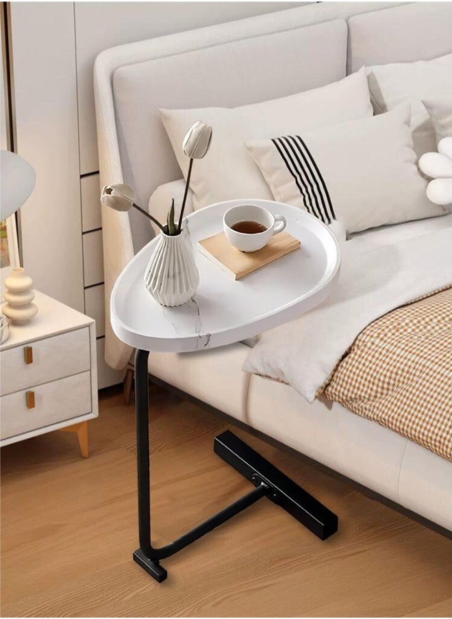 OHAHO - Side Table for Sofa C-Shaped End Table Couch Table with Metal Frame Small TV Tray Table for Living Room Bedroom White - Image 1