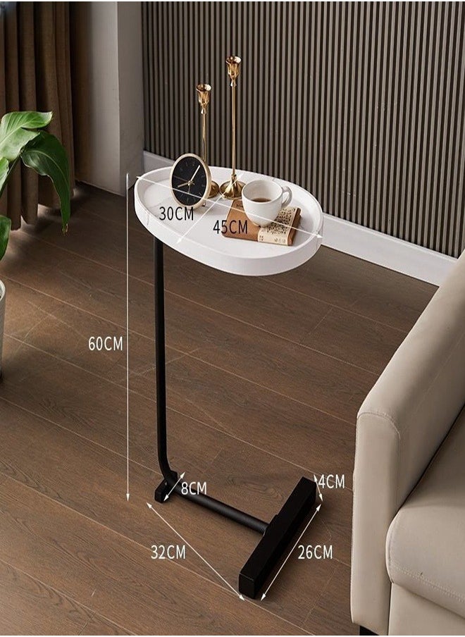 OHAHO - Side Table for Sofa C-Shaped End Table Couch Table with Metal Frame Small TV Tray Table for Living Room Bedroom White - Image 1