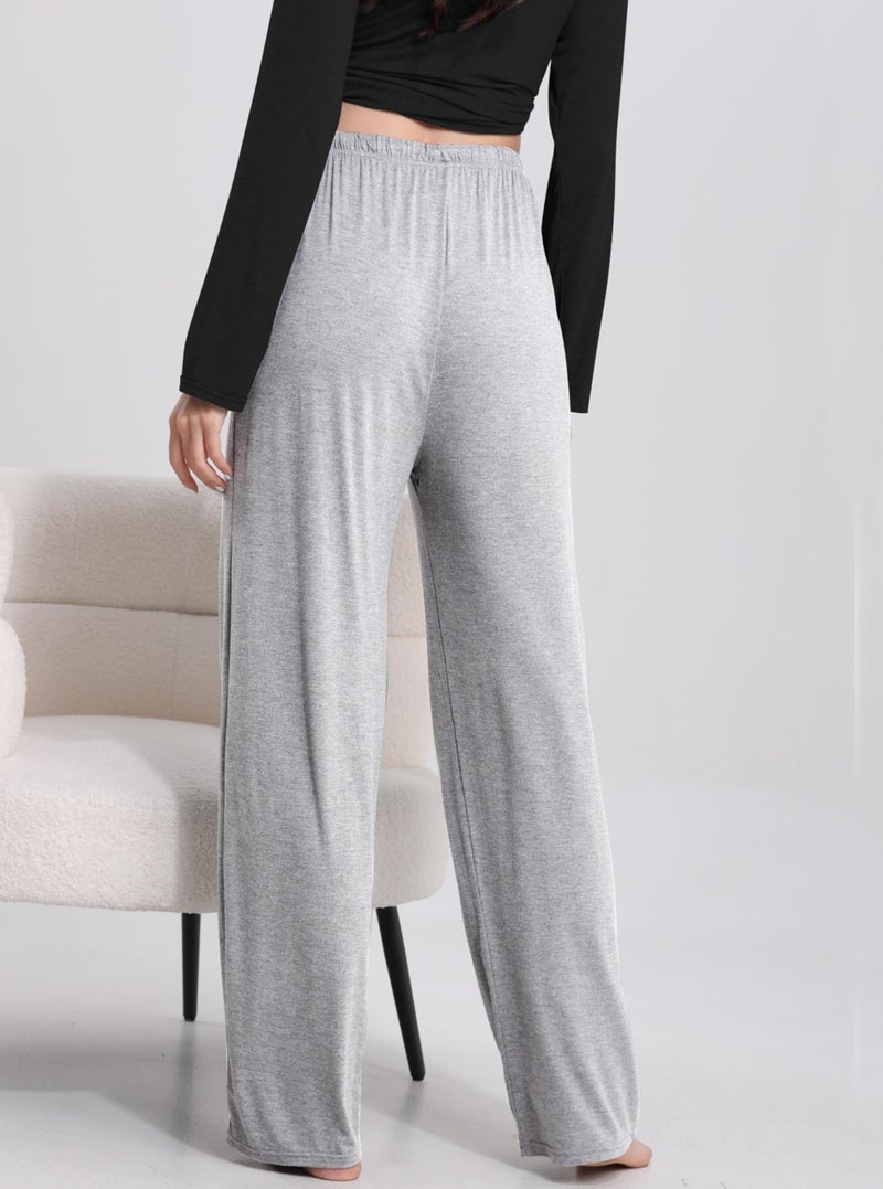 FEQO 3 Pack Women's Lounge Pants Wide Leg Yoga Pants Soft Pajama Bottoms Drawstring Casual Loose Sweatpants, XL(Black, Dark Gray, Gray) - Image 3
