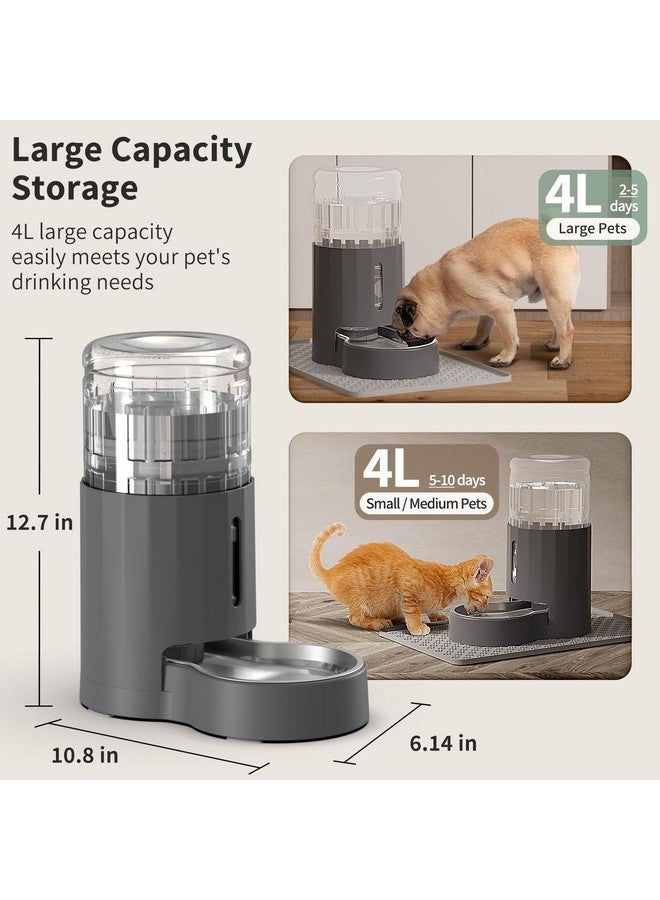 JUNSPOW Cat Water Dispenser With Placemat And Stainless Steel Bowl, Automatic Gravity Water Dispenser For Cats Or Small Medium Size Dogs, Large Capacity, Easy To Clean And Safe For Pets (4L) - Image 2