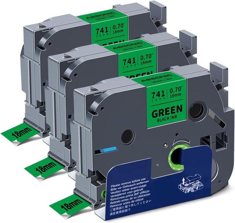 Absonic 3-Pack 18mm 0.7" Black on Green Label Tape Compatible for Brother Tze-741 Tze741 Tz-741 Tz741 3/4" P Touch Tze Tz Tape 18mm Green Label Maker for PTD410 PTD460 PTD610BT PTD400 PTP710BT PTP700 - Image 1