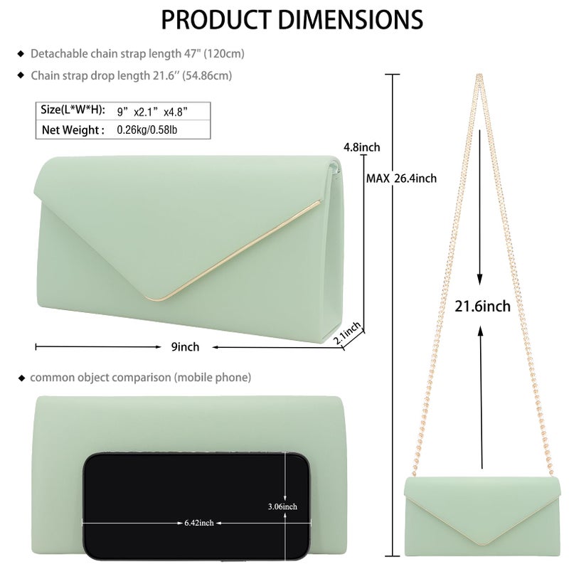 nodeber Vegan Leather Envelope Clutch Bag Classic Dressy Purse Foldover Evening Handbag Mint - Image 4