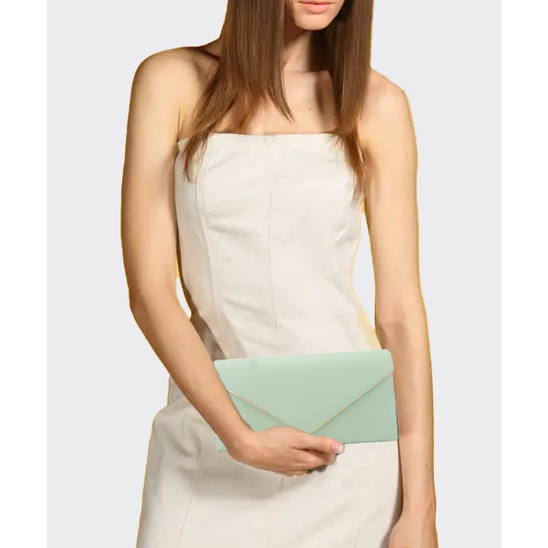 nodeber Vegan Leather Envelope Clutch Bag Classic Dressy Purse Foldover Evening Handbag Mint - Image 2