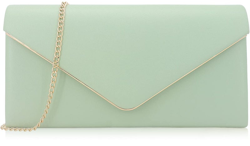 nodeber Vegan Leather Envelope Clutch Bag Classic Dressy Purse Foldover Evening Handbag Mint - Image 1