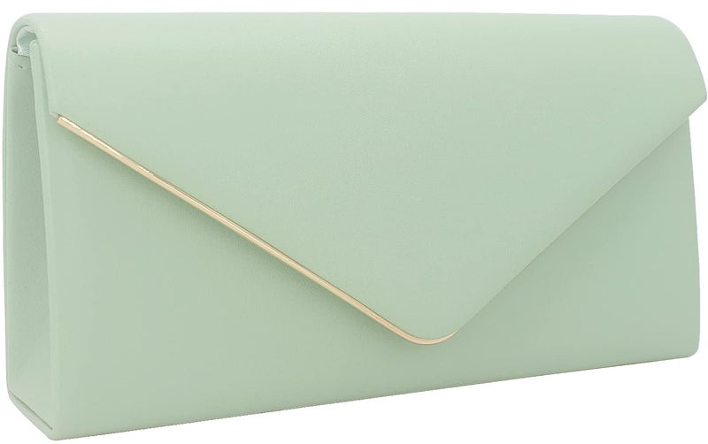 nodeber Vegan Leather Envelope Clutch Bag Classic Dressy Purse Foldover Evening Handbag Mint - Image 3
