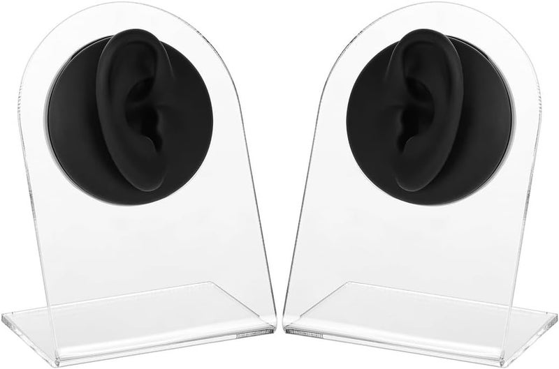 Piercing Exercise, Earrings Jewelry Display, Silicone Flexible Ear Models, 1 Pair Reused Soft Ear Molds, Rubber Imitation Ears With Acrylic Stands - Image 1
