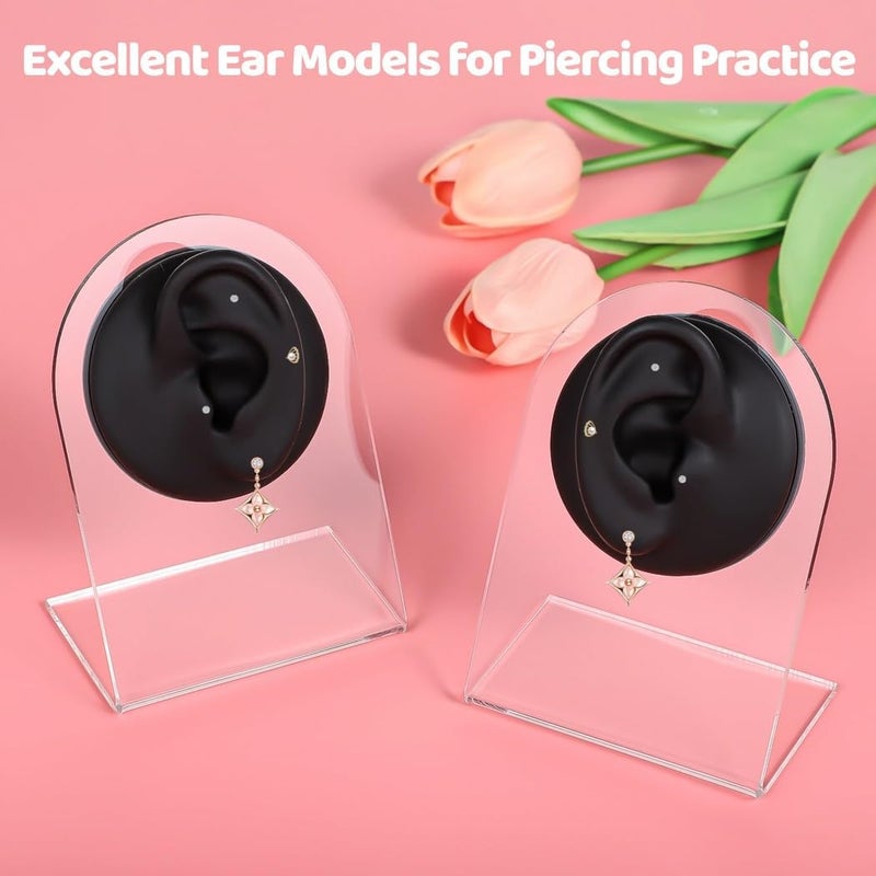 Piercing Exercise, Earrings Jewelry Display, Silicone Flexible Ear Models, 1 Pair Reused Soft Ear Molds, Rubber Imitation Ears With Acrylic Stands - Image 3