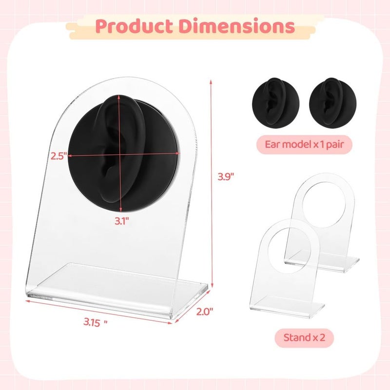 Piercing Exercise, Earrings Jewelry Display, Silicone Flexible Ear Models, 1 Pair Reused Soft Ear Molds, Rubber Imitation Ears With Acrylic Stands - Image 4