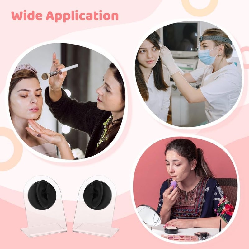 Piercing Exercise, Earrings Jewelry Display, Silicone Flexible Ear Models, 1 Pair Reused Soft Ear Molds, Rubber Imitation Ears With Acrylic Stands - Image 5
