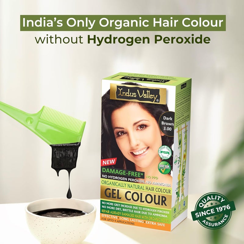 INDUS VALLEY Organically Natural Damage Free Colour Gel Dark Brown Hair Colour 30 Ammonia Free with Deep Nourishing Hair Eaze Spa 20g 200ml 175ml - Image 2