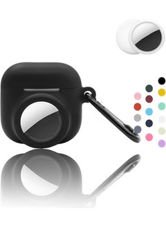 2 In 1 Silicone Case Compatible With Airpod 4 And Airtag Shockproof Protective Case Cover With Keychain For Airpods 4Th Generation Black