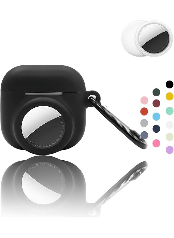 erorex - 2 In 1 Silicone Case Compatible With Airpod 4 And Airtag Shockproof Protective Case Cover With Keychain For Airpods 4Th Generation Black - Image 1