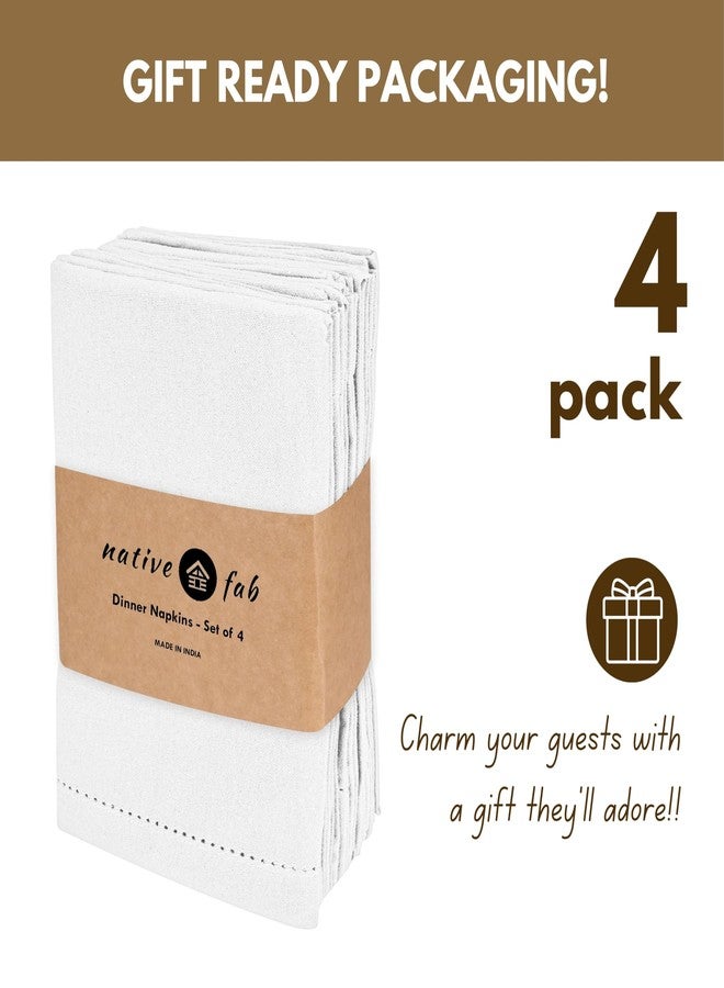 Native Fab Set of 4 Cotton Cloth Napkins, 18x18 inch, Hemstitch Mitered Corners, Soft, Absorbent, Durable Fabric, Premium Linen Napkins for Wedding, Lunch, Dinner, and Everyday Use - White - Image 5