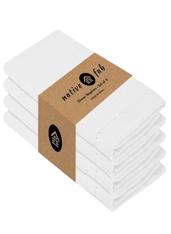 Native Fab Set of 4 Cotton Cloth Napkins, 18x18 inch, Hemstitch Mitered Corners, Soft, Absorbent, Durable Fabric, Premium Linen Napkins for Wedding, Lunch, Dinner, and Everyday Use - White - Image 1