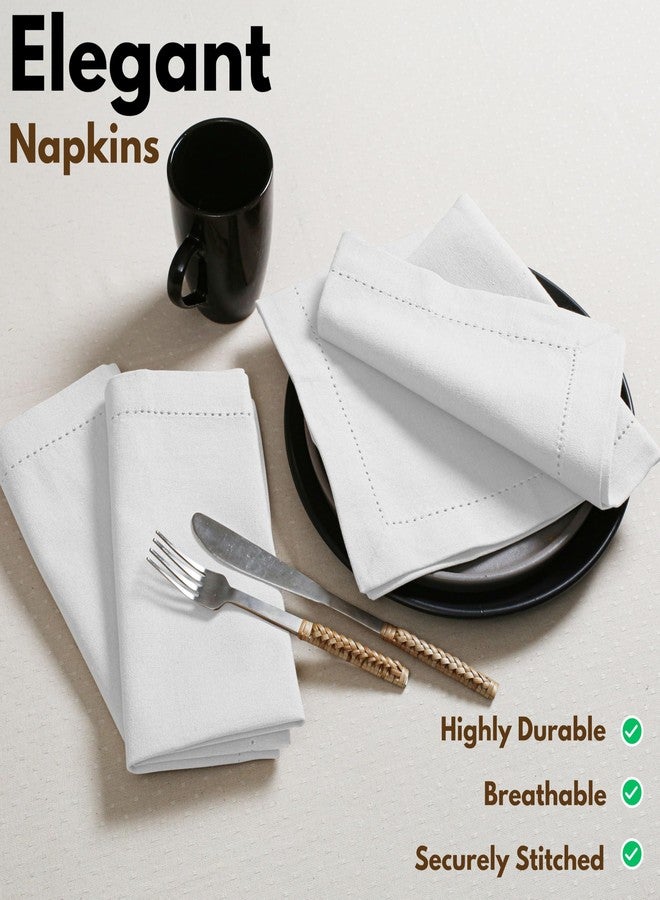 Native Fab Set of 4 Cotton Cloth Napkins, 18x18 inch, Hemstitch Mitered Corners, Soft, Absorbent, Durable Fabric, Premium Linen Napkins for Wedding, Lunch, Dinner, and Everyday Use - White - Image 2
