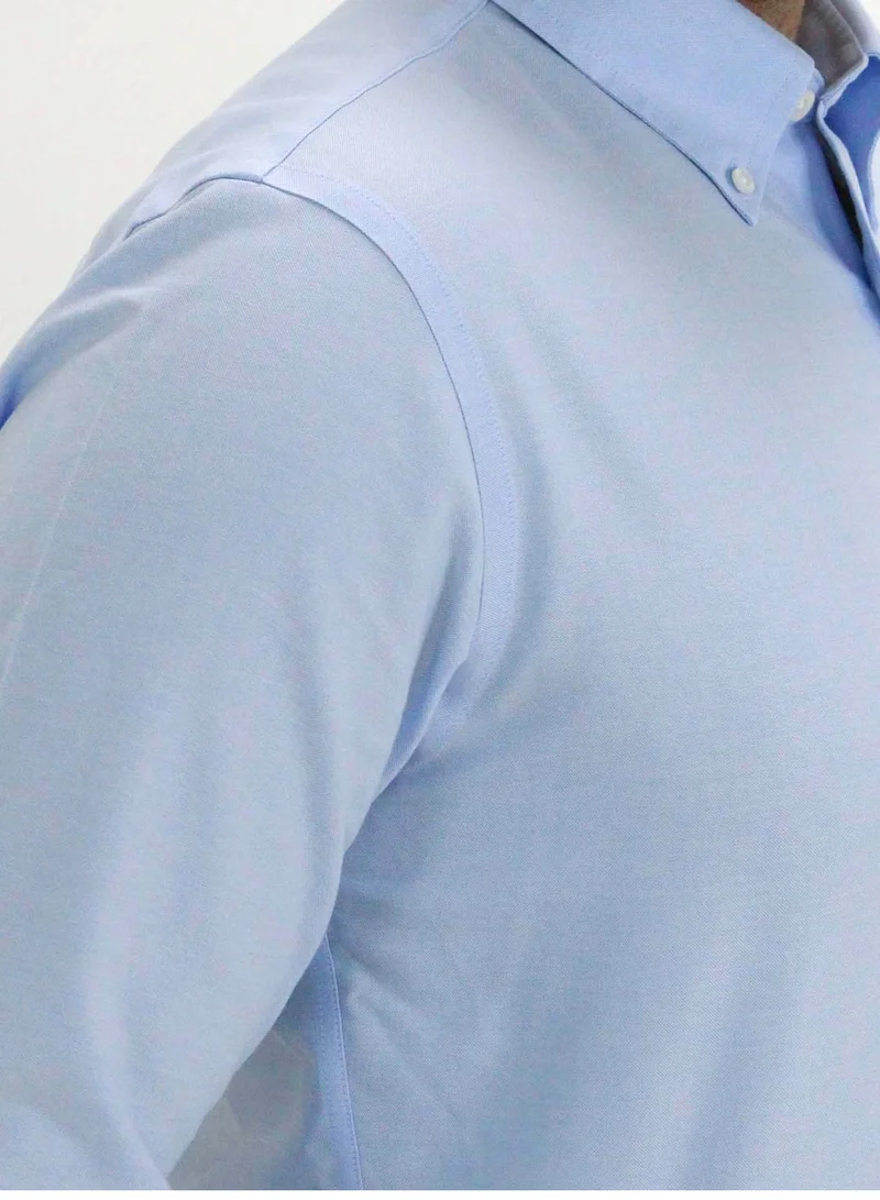 GIORDANO Men's Wrinkle Free Stripe Shirt  - Blue