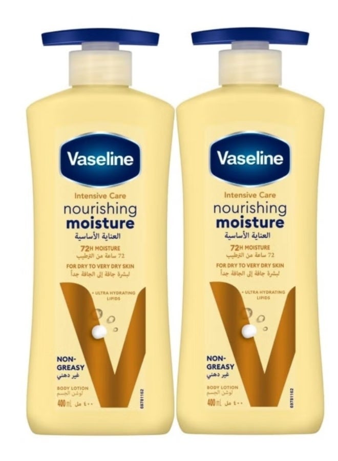 Vaseline Intensive Care Nourishing Moisture Body Lotion, 72H Non-Greasy, for Dry Skin, 2 x 400ml