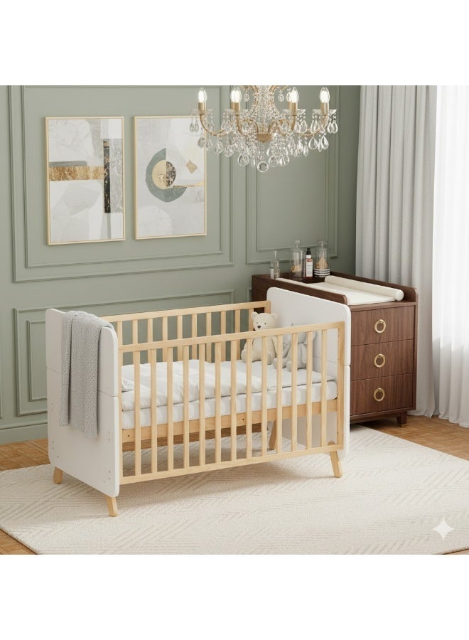 Zrafh Wooden Baby Crib convert to Toddler Bed - White/Brown - Image 1