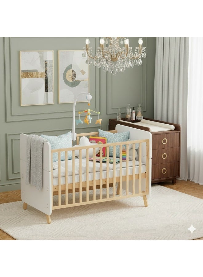 Zrafh Wooden Baby Crib convert to Toddler Bed - White/Brown - Image 2