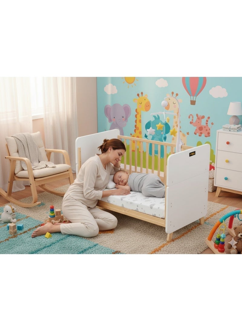 Zrafh Wooden Baby Crib convert to Toddler Bed - White/Brown - Image 5