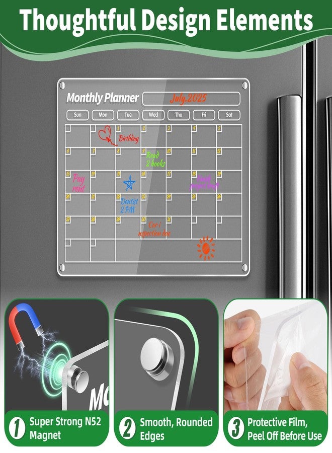 FINDMAG Acrylic Magnetic Dry Erase Board for Fridge, Magnetic Calendar for Refrigerator, Shopping List for Fridge, Clear Notepad Note Chore Chart for Adults with 8 Colors Markers, 16"x12" - Image 2