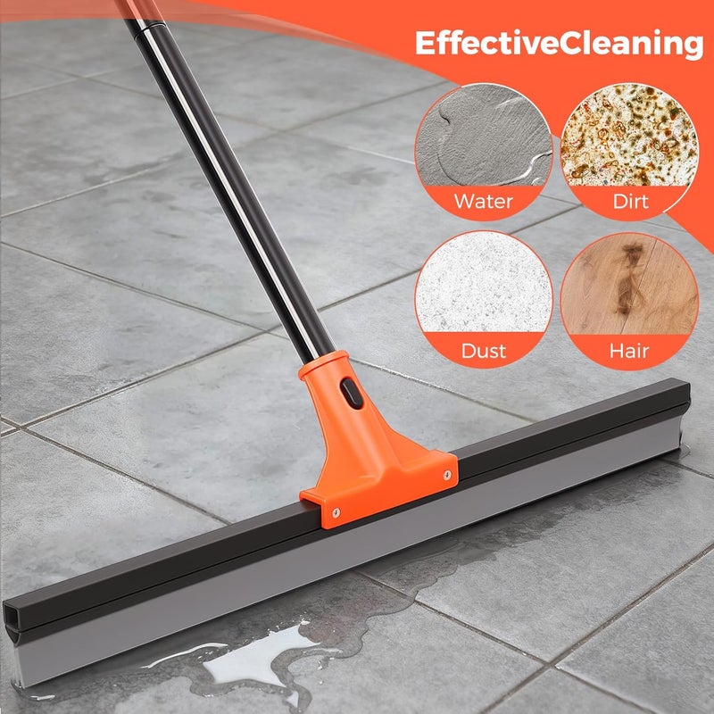 wlich Heavy Duty Floor Squeegee Large Floor Squeegee 60cm with Broom and Long Handle 150cm Broom Floor Scraper Rubber Floor Scraper for Garage, Tile, Patio, Bathroom, Outdoor, Window - Image 4