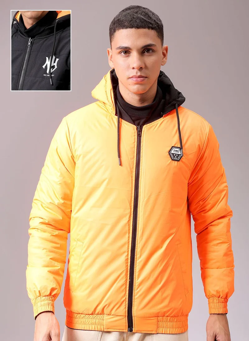 The Indian Garage Co Men Slim Fit Graphic Reversible Puffer Jackets