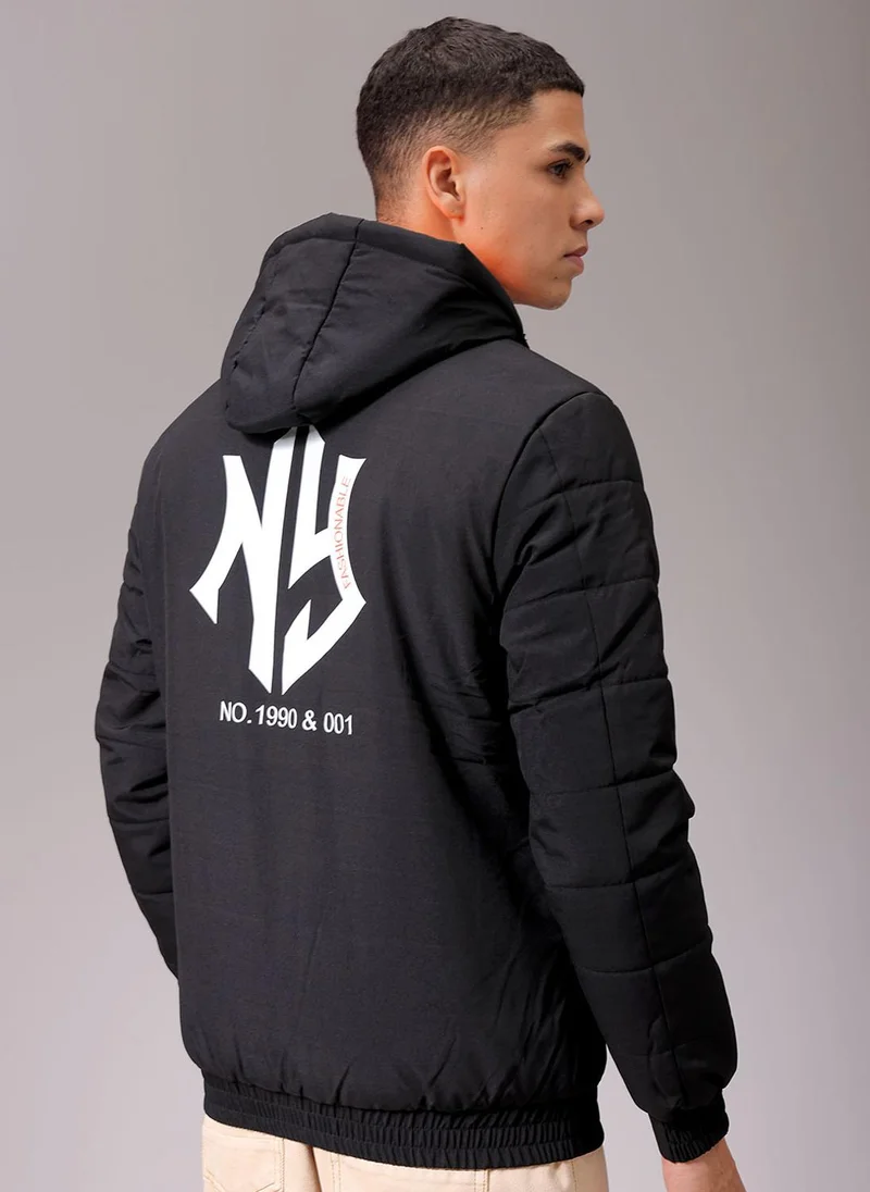 The Indian Garage Co Men Slim Fit Graphic Reversible Puffer Jackets