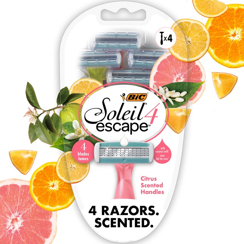 BIC Soleil 4 Escape Scented Women's Disposable Razors, 4 Blades, Comfortable Shave, Citrus Scented Handle Shaving Razors for Women, 4 Count - Image 1
