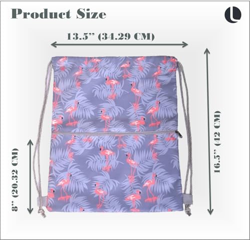 Lify Drawstring Backpack Water Resistant String Bag Sports Sackpack Gym Sack with Side Pocket for Men Women - 1Piece (Light Grey- Flamingo) - Image 2