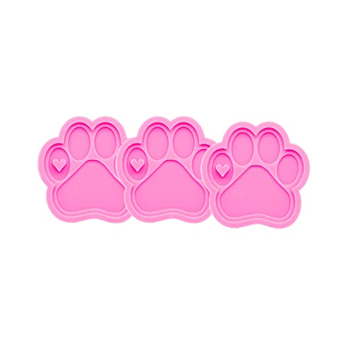 AMZTOART 3pc Shiny Paw with Heart Resin Silicone Mold, Dog Paw Print Keychain Mould Crafts Epoxy Resin with 10PC Key Ring(DY0292+DY0292+DY0292) - Image 4