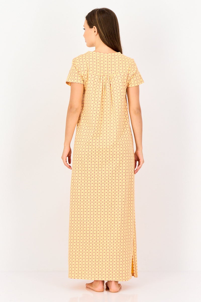 zivame Women Allover Print Short Sleeves Sleeping Dress, Multicolor - Image 3