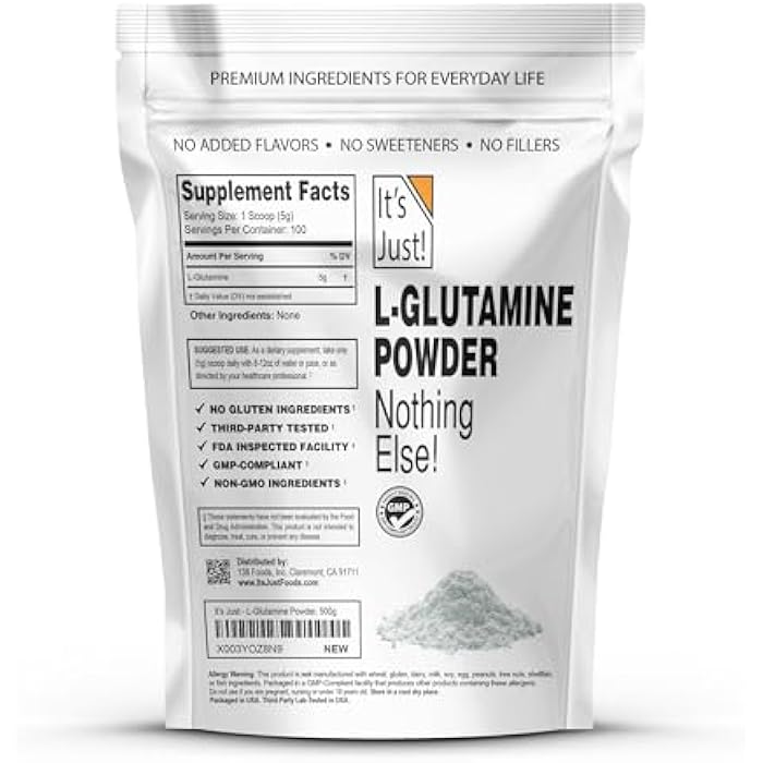 It's Just! - L-Glutamine Powder, Unflavored, Amino Acid, Faster Muscle Recovery, Leaky Gut, Digestive Support (500 Grams / 100 Servings) - Image 2