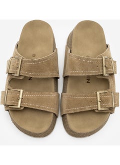 MARJIN Women's Leather Double-Strap Cork Sole Olive Suede Casual Slippers Roneta  - Image 4
