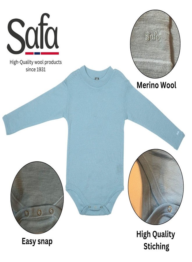 SAFA - Merino Wool Onesie for Baby and Toddler - Long Sleeve Unisex Bodysuit - Belle - Size 90 (1.5-2 Years) Blue Bell - Image 3
