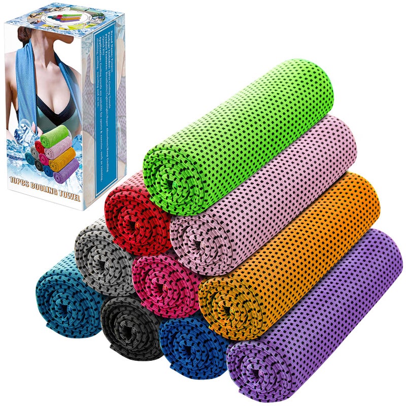 Ponpon 10pcs Cooling Towel Ice Towel Cooling Towels for Neck and Face Microfiber Cooling Towel for Gym, Travel, Yoga, Camping, Running, Outdoor Sport (10 Colors) - Image 1