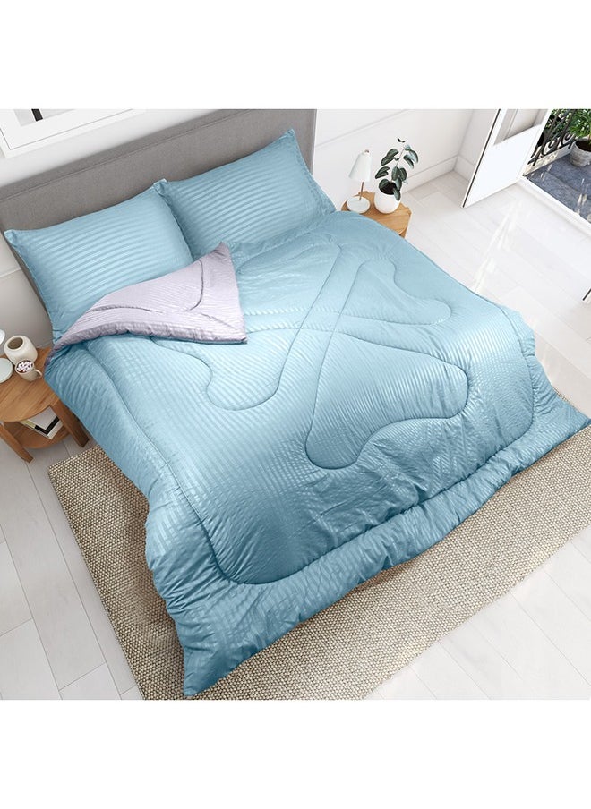 Hotel Linen Klub Hotel Linen Klub  Reversible Down Alternative Comforter  Set -Ultra Soft Brushed Stripe Microfiber Fabric, 200GSM Soft Fibersheet Filling, Size : Double  220 x 240cm , Color: Aqua & Light Grey  - Image 1