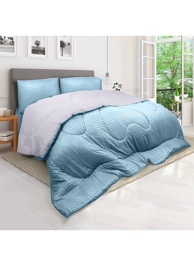 Hotel Linen Klub Hotel Linen Klub  Reversible Down Alternative Comforter  Set -Ultra Soft Brushed Stripe Microfiber Fabric, 200GSM Soft Fibersheet Filling, Size : Double  220 x 240cm , Color: Aqua & Light Grey  - Image 2