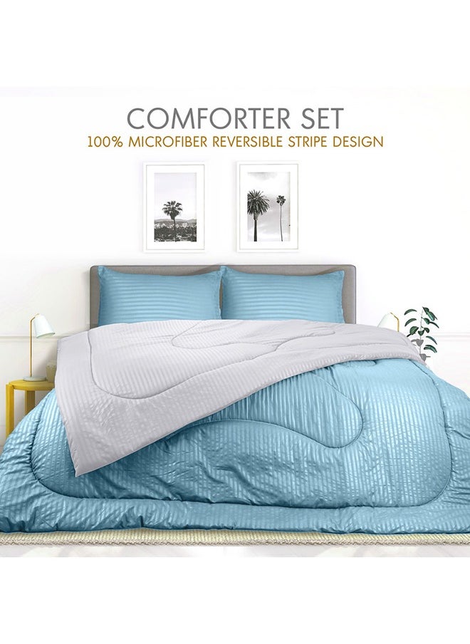 Hotel Linen Klub Hotel Linen Klub  Reversible Down Alternative Comforter  Set -Ultra Soft Brushed Stripe Microfiber Fabric, 200GSM Soft Fibersheet Filling, Size : Double  220 x 240cm , Color: Aqua & Light Grey  - Image 3