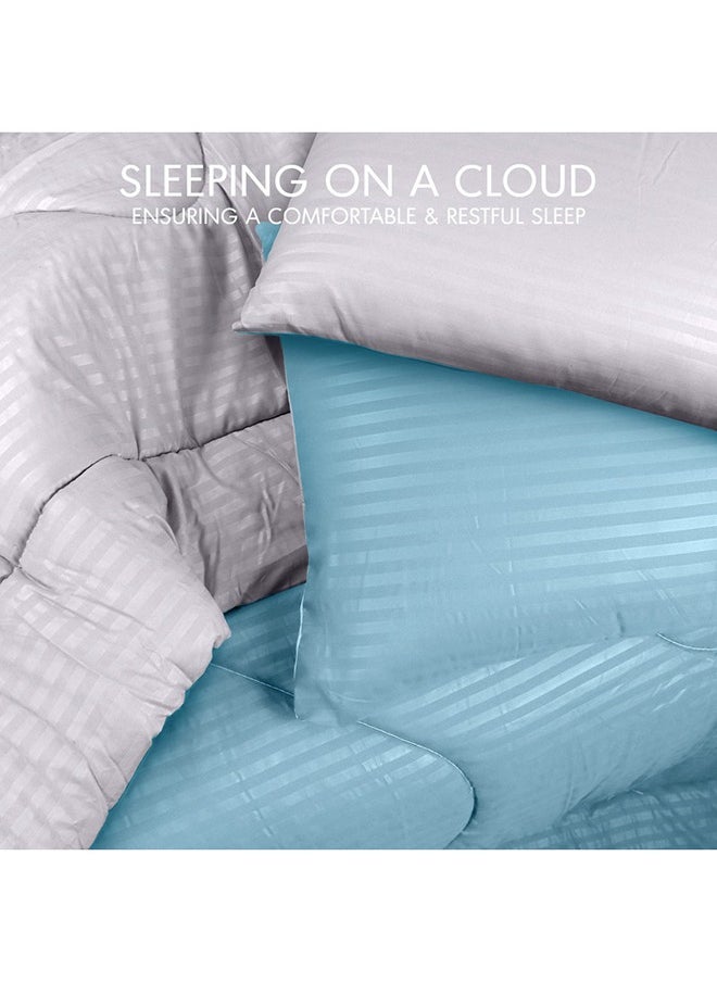 Hotel Linen Klub Hotel Linen Klub  Reversible Down Alternative Comforter  Set -Ultra Soft Brushed Stripe Microfiber Fabric, 200GSM Soft Fibersheet Filling, Size : Double  220 x 240cm , Color: Aqua & Light Grey  - Image 4