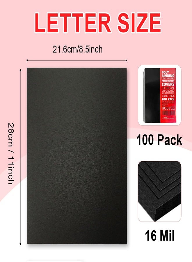 HOUYEE 100 Pack 16 Mil Poly Binding Covers,Sand Texture Binding Presentation Covers,8.5x11 Inches,Letter Size,Black,Square Corners,Un-Punched - Image 2
