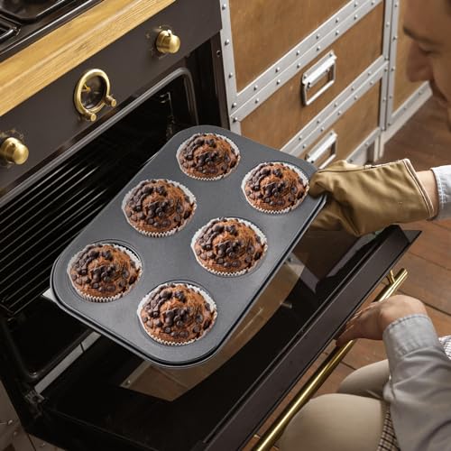DRAONGYE 2 Packs Round Muffin Baking Pan, Premium Steel Muffin Pan for Baking, Cupcake Tin Cheesecake Pans, Bakeware Muffin Top Pan (6 Cups,Black) - Image 5
