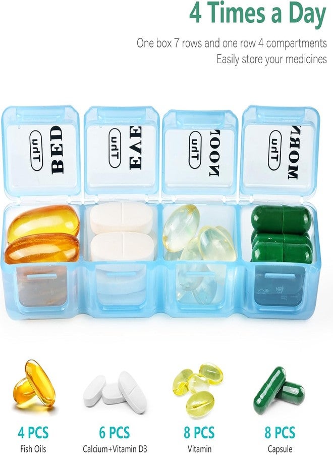 AccuPrints علبة حبوب سوميكو لتنظيم الأدوية | المقاس 18 × 11.5 سم | تخزين أسبوعي لمدة 7 أيام، 4 مرات في اليوم، 28 قسمًا، حافظة مقاومة للرطوبة، محمولة، حافظة أسبوعية، منظم للاستخدام اليومي، مثالية للسفر، سهلة الاستخدام، مصنوعة من مواد آمنة غذائيًا وخالية من مادة BPA (A6P0) - Image 3