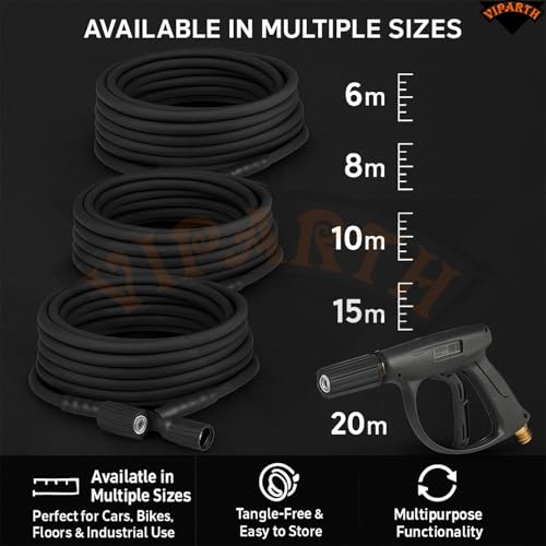 VIPARTH Pressure Washer Hose Pipe Upto 2500 PSI | Heavy-Duty Construction | Black Molded Pipe | Durable and Reliable | Pressure Resistance | Explosion Proof | 10 Meter - Image 5