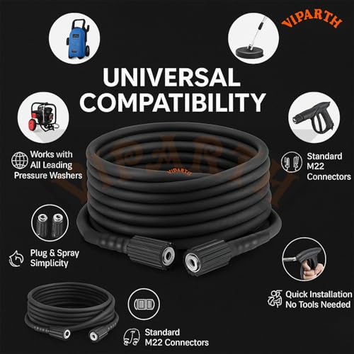 VIPARTH Pressure Washer Hose Pipe Upto 2500 PSI | Heavy-Duty Construction | Black Molded Pipe | Durable and Reliable | Pressure Resistance | Explosion Proof | 10 Meter - Image 2