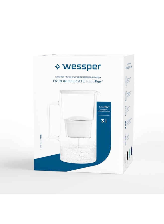 إبريق فلترة مياه ويسبر D2 بوروسيليكات AquaMax سعة 3 لتر – أبيض - Image 1